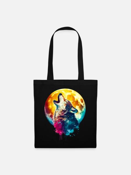 Wolf heult den Mond an - Stoffbeutel - Schwarz