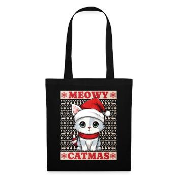Cat Christmas Merry Meowy Catmas Ugly Cute - Tote Bag - black - Front