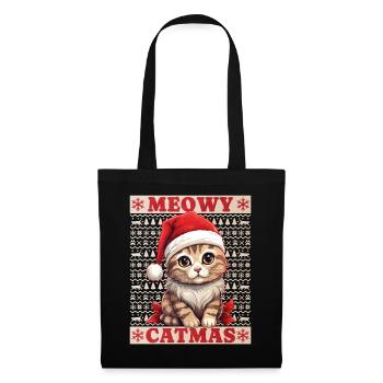 Cat Christmas Merry Meowy Catmas Ugly Cute - Tote Bag - black - Front