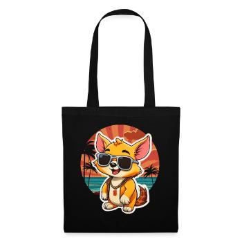 Surfer Fuchs mit Sonnenbrille - Stoffbeutel - Schwarz - Vorne