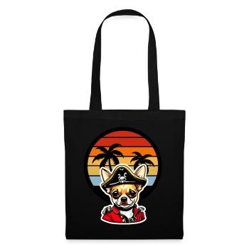 Chihuahua Pirat in Karibik Sonnenuntergang Palmen - Stoffbeutel - Schwarz - Vorne