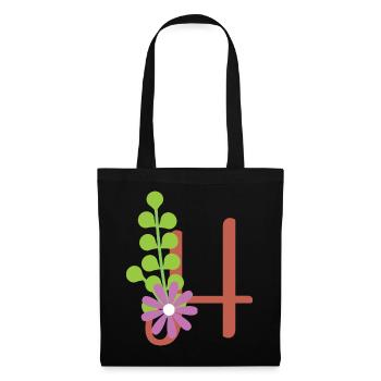 Eleganter Buchstabe 'H' mit Blumen - Stoffbeutel - Schwarz - Vorne