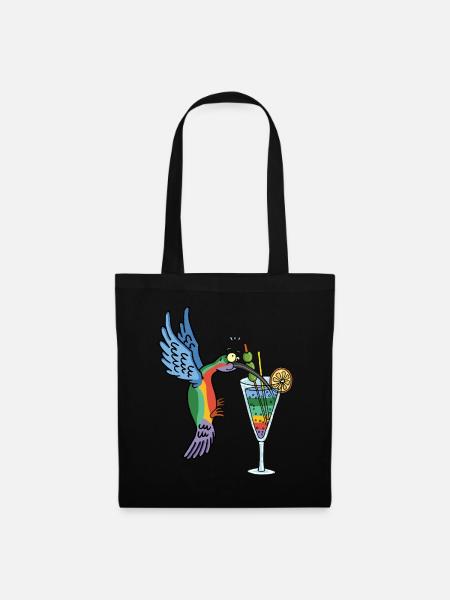 Kolibri und Cocktail - Stoffbeutel - Schwarz