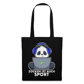 Panda Gamer - Zocken ist auch Sport - Stoffbeutel - Schwarz - Vorne