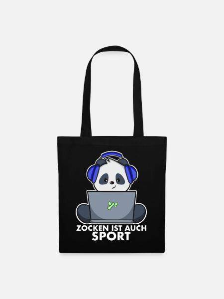 Panda Gamer - Zocken ist auch Sport - Stoffbeutel - Schwarz