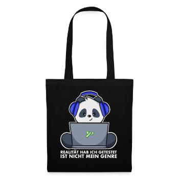 Gamer Shirt Panda - Realität ist nicht mein Genre - Stoffbeutel - Schwarz - Vorne