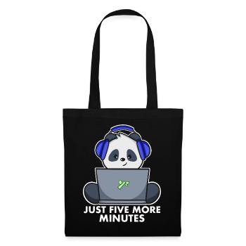 Gaming Panda Nur noch 5 Minuten - Stoffbeutel - Schwarz - Vorne