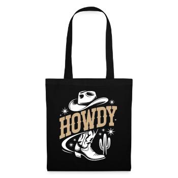 Howdy - Western Cowboy with Hat and Cactus - Tote Bag - black - Front