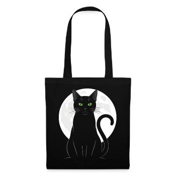 Schwarze Katze Vollmond mystisch für Katzenfans - Stoffbeutel - Schwarz - Vorne