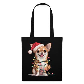Festlicher Chihuahua mit Lichterkette - Stoffbeutel - Schwarz - Vorne