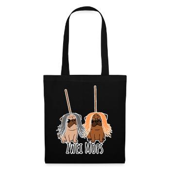 Zwei Mops - Hunde oder Putzgeräte? Hunde Humor? - Stoffbeutel - Schwarz - Vorne
