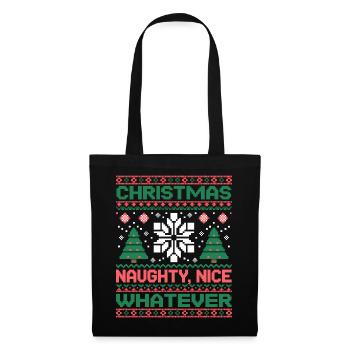 Weihnachts Pixel Sweat Naughty Nice Whatever - Stoffbeutel - Schwarz - Vorne