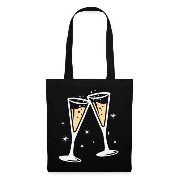 Sektglas Prosecco Sekt Alkohol Prost - Stoffbeutel - Schwarz - Vorne