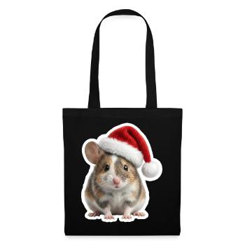 Une souris mignonne avec un grand chapeau de Noël - Sac en tissu - noir - Devant