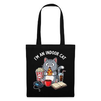 Chat d’intérieur - Drôle de gamer de chats et design de pizza - Sac en tissu - noir - Devant