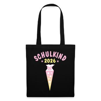 Schulkind 2026 Schultüte Sterne - gelb rosa - Stoffbeutel - Schwarz - Vorne