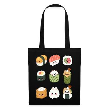 Kawaii Sushi Friends Mignonne Art culinaire japonais - Sac en tissu - noir - Devant