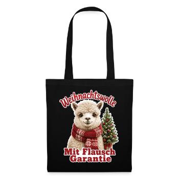 Weihnachtswolle mit Flausch Garantie - Stoffbeutel - Schwarz - Vorne