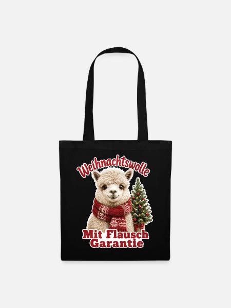 Weihnachtswolle mit Flausch Garantie - Stoffbeutel - Schwarz