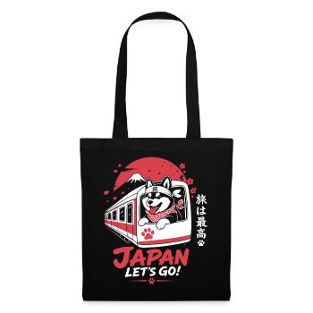 Japan Lets Go Shiba Train Design - Stoffbeutel - Schwarz - Vorne