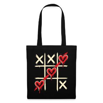 Tic Tac Toe Herzen Liebe gewinnt Shirt - Stoffbeutel - Schwarz - Vorne