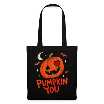 Halloween-Kürbis mit Herz - Stoffbeutel - Schwarz - Vorne