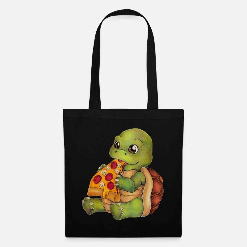 Lustige Schildkröte mit Pizza Turtle Geschenkidee - Stoffbeutel - Schwarz