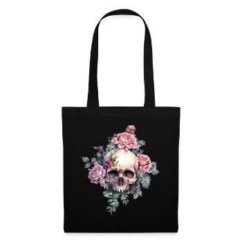 Crâne avec des roses - Sac en tissu - noir - Devant