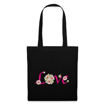 Love Liebe Blüten Frühling Muttertag Karneval - Stoffbeutel - Schwarz - Vorne