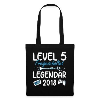 Level 5 Jahre Geburtstagsshirt Gamer 2018 - Stoffbeutel - Schwarz - Vorne
