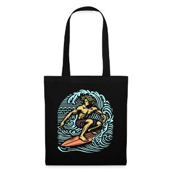 Vintage Summer Surfer on Wave Board Design - Tote Bag - black - Front