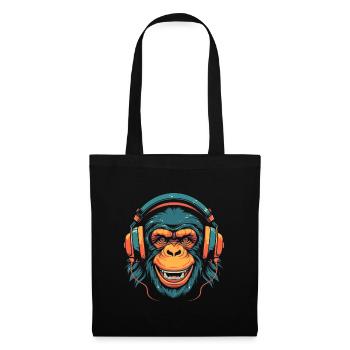 Chimpanzé portant des écouteurs - Sac en tissu - noir - Devant