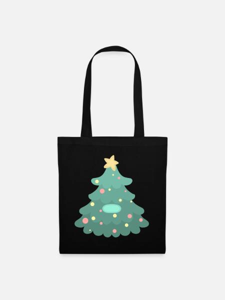 Weihnachtsbaum - Namensschild - Stoffbeutel - Schwarz