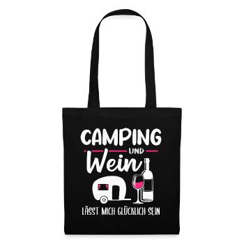 Camping und Wein Wohnwagen Camper Wohnmobil - Stoffbeutel - Schwarz - Vorne