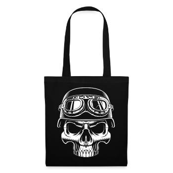 skull biker skull with steel helmet - Tote Bag - black - Front