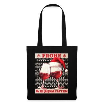 Weihnachten Wein Rotwein Glas Wei(h)nachten Lustig - Stoffbeutel - Schwarz - Vorne