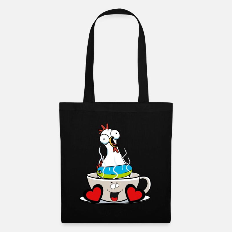 Kaffee Pause Tasse Huhn Morgenmuffel - Stoffbeutel - Schwarz