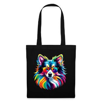 Hund Collie Regenbogen bunt cool süß - Stoffbeutel - Schwarz - Vorne