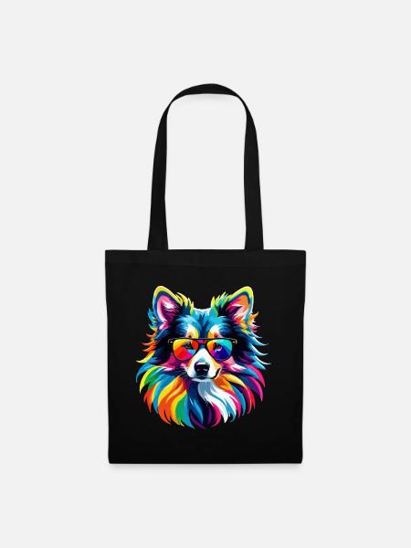 Hund Collie Regenbogen bunt cool süß - Stoffbeutel - Schwarz