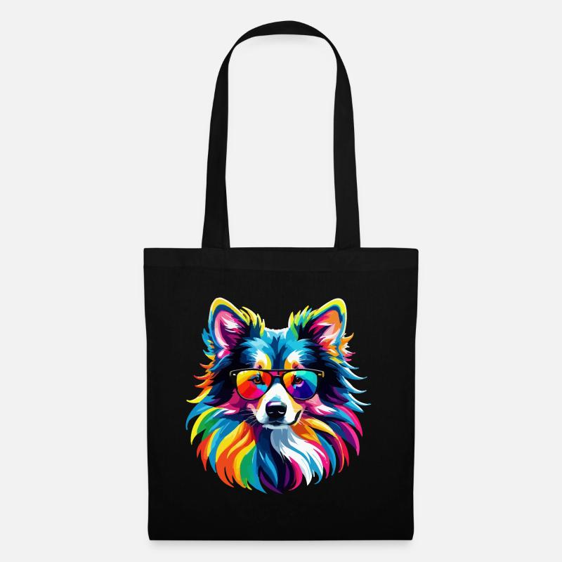 Hund Collie Regenbogen bunt cool süß - Stoffbeutel - Schwarz