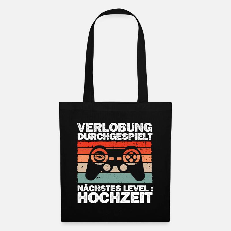 Hochzeit Gaming Junggesellenabschied Spruch - Stoffbeutel - Schwarz