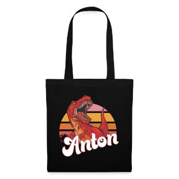 ANTON - Beau prénom de garçon avec T-REX Dino - Sac en tissu - noir - Devant