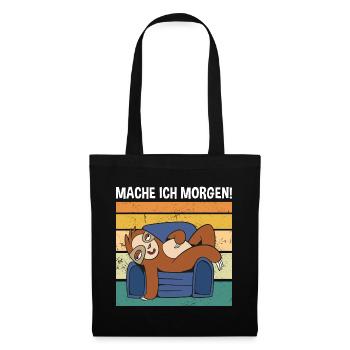 Mache Ich Morgen! Süßes Faultier - Stoffbeutel - Schwarz - Vorne