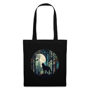 Chat dans la forêt avec la pleine lune, les arbres - Sac en tissu - noir - Devant