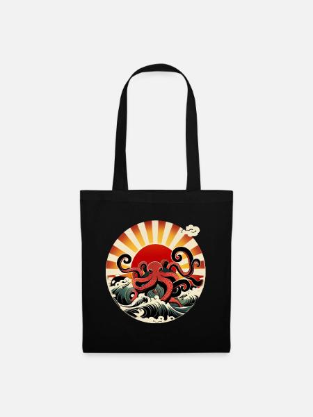 Japanische Kunst, Oktopus im Meer mit Wellen Comic - Stoffbeutel - Schwarz