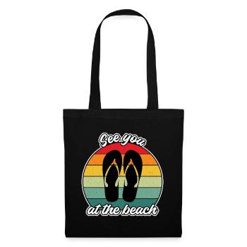 Wir sehen uns am Strand, Sommer, Flip Flops, Sand - Stoffbeutel - Schwarz - Vorne