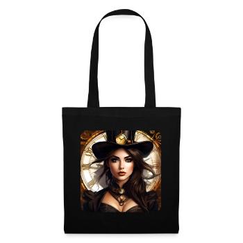 Sexy fille steampunk avec chapeau et montre - Sac en tissu - noir - Devant
