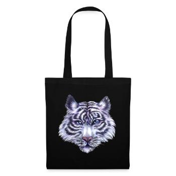 Weißer Tiger in Blau Lila Geschenk Freiheit Natur - Stoffbeutel - Schwarz - Vorne