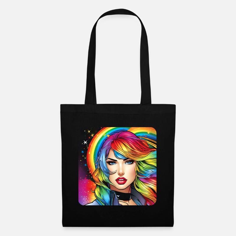 Coole Frau in Regenbogen Farben - Stoffbeutel - Schwarz
