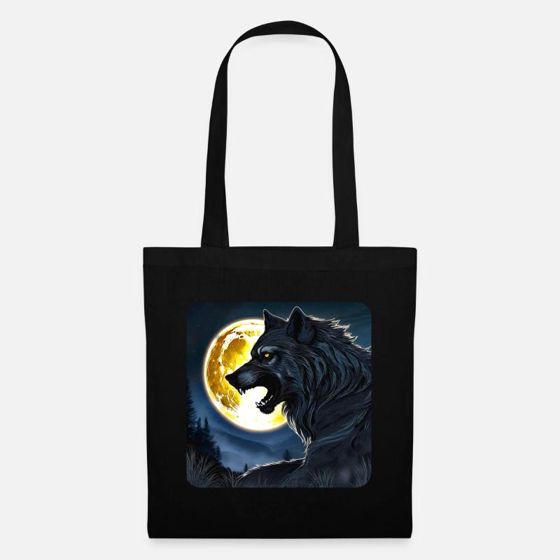 Böser Wolf im Vollmond - Stoffbeutel - Schwarz